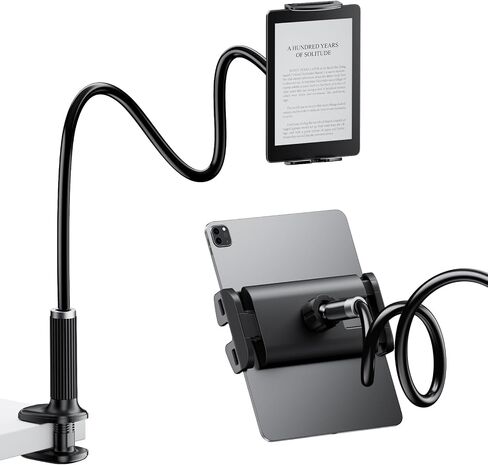 FlyCoco Gooseneck Tablet Stand Holder, [Upgraded] Mount Holder Clip with Flexible Long Arm for Bed, Compatible with iPad Pro Air/iPhone/Kindle Fire/Switch or Other 4-13" Device, Black in Saudi Arabia