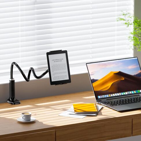 FlyCoco Gooseneck Tablet Stand Holder, [Upgraded] Mount Holder Clip with Flexible Long Arm for Bed, Compatible with iPad Pro Air/iPhone/Kindle Fire/Switch or Other 4-13" Device, Black in Saudi Arabia