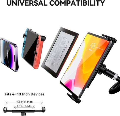 FlyCoco Gooseneck Tablet Stand Holder, [Upgraded] Mount Holder Clip with Flexible Long Arm for Bed, Compatible with iPad Pro Air/iPhone/Kindle Fire/Switch or Other 4-13" Device, Black in Saudi Arabia