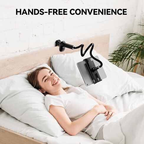 FlyCoco Gooseneck Tablet Stand Holder, [Upgraded] Mount Holder Clip with Flexible Long Arm for Bed, Compatible with iPad Pro Air/iPhone/Kindle Fire/Switch or Other 4-13" Device, Black in Saudi Arabia