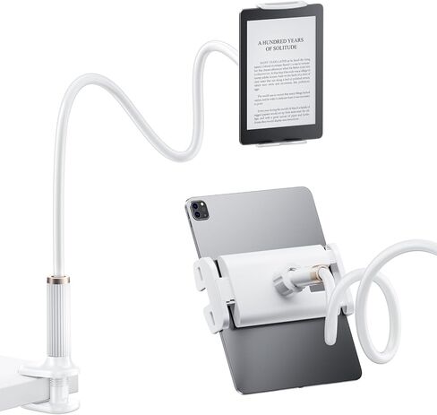 FlyCoco Gooseneck Tablet Stand Holder, [Upgraded] Mount Holder Clip with Flexible Long Arm for Bed, Compatible with iPad Pro Air/iPhone/Kindle Fire/Switch or Other 4-13" Device, Black in Saudi Arabia