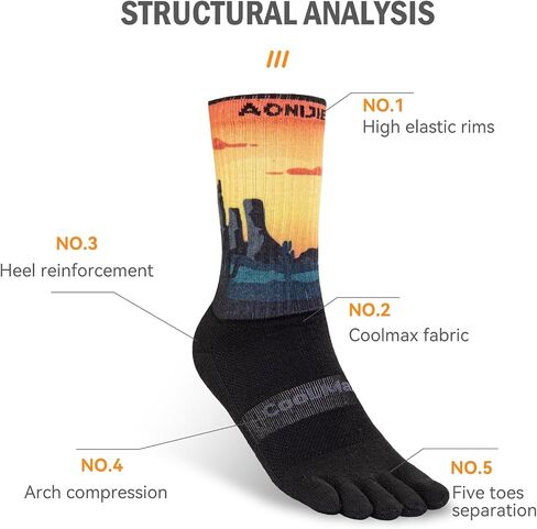 Toe socks Running Athletic Anti-Blister Wicking Cool-max Five Finger Crew Socks Seamless Anti-odor in Kuwait