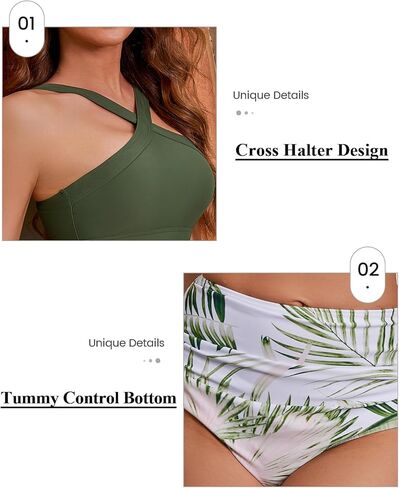 أطقم بيكيني نسائية لباس سباحة للتحكم في البطن، ملابس سباحة عالية الخصر، ملابس سباحة لطيفة من قطعتين in Kuwait
