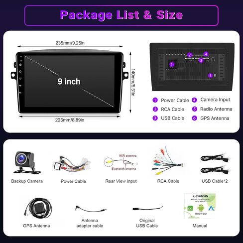 Leadfan Car Radio for Toyota Sienna 2004-2010 Stereo with Wireless CarPlay Android Auto, 9 Inch IPS Touchscreen in-Dash Bluetooth WiFi GPS Navigation Voice Control Unit MirrorLink SWC Backup Camera in Saudi Arabia