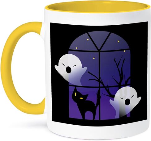 3dRose Halloween Ghosts and Cat in House Mug, 11 oz, Black in Saudi Arabia