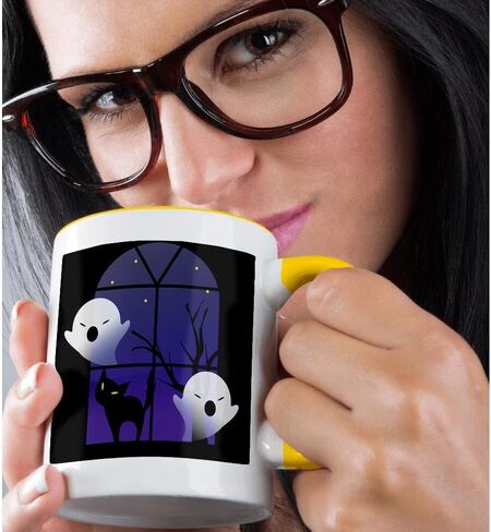3dRose Halloween Ghosts and Cat in House Mug, 11 oz, Black in Saudi Arabia
