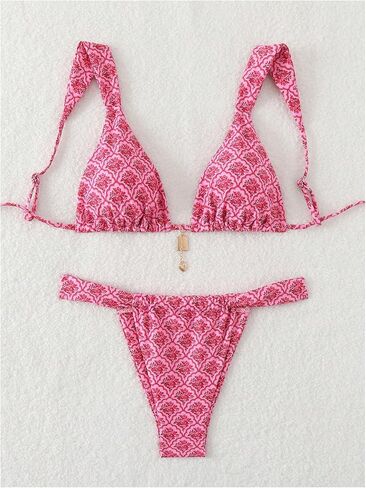 SHENHE Women's Two Piece Swimsuits Triangle V Neck Ruched Brazilian Bikini Set Boho Swimwear in Saudi Arabia