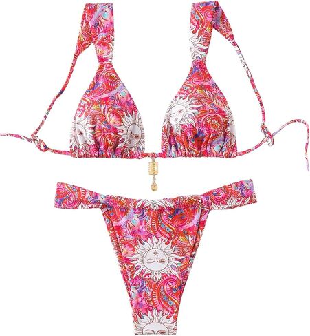 SHENHE Women's Two Piece Swimsuits Triangle V Neck Ruched Brazilian Bikini Set Boho Swimwear in Saudi Arabia