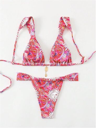 SHENHE Women's Two Piece Swimsuits Triangle V Neck Ruched Brazilian Bikini Set Boho Swimwear in Saudi Arabia
