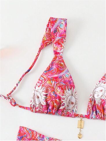 SHENHE Women's Two Piece Swimsuits Triangle V Neck Ruched Brazilian Bikini Set Boho Swimwear in Saudi Arabia