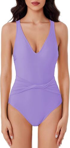 Women's Standard Tori One Piece Swimsuit, Plunge Neck, Twist-Front Waist, Bathing Suits in Kuwait