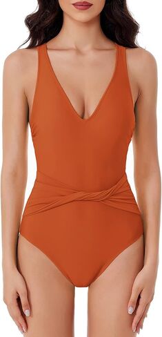 Women's Standard Tori One Piece Swimsuit, Plunge Neck, Twist-Front Waist, Bathing Suits in Kuwait