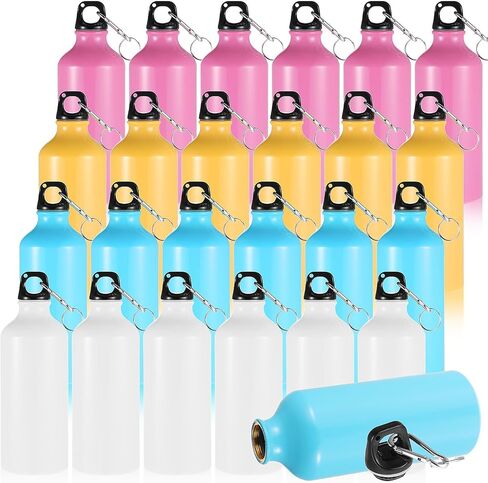 Nuogo 24 Pack Aluminum Water Bottle Bulk 20 oz Reusable Metal Water Bottle Lightweight Leak Proof Aluminum Water Bottles with Twist Cap and Buckle for Bike Travel Sports Camping(Black) in Kuwait