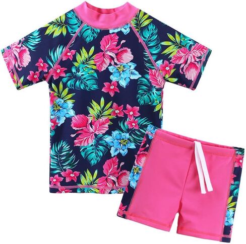 Girls Two Piece Swimsuit Floral UPF 50+ Rash Guard Set Kids Beach Swimwear in Saudi Arabia