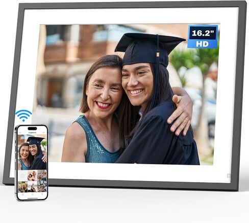 إطار صورة رقمي كبير مقاس 16.2 بوصة من Arktronic، إطار صورة رقمي 32 جيجابايت IPS HD تعمل باللمس، إطار صورة إلكتروني WIFI مثبت على الحائط يدور تلقائيًا، مشاركة الصور والفيديو عبر التطبيق والبريد الإلكتروني، جهاز التحكم عن بعد in Saudi Arabia