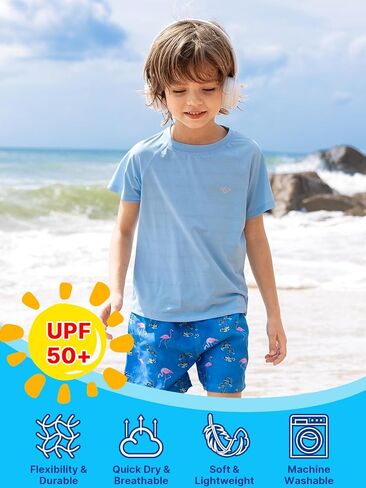Angel season Boys Rash Guard Swim Shirt Short Sleeve UPF 50+ for Toddler Kids Teens Swimwear Rashguard Quick Dry, Size 3-14 in Kuwait