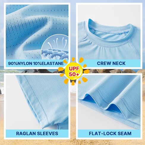 Angel season Boys Rash Guard Swim Shirt Short Sleeve UPF 50+ for Toddler Kids Teens Swimwear Rashguard Quick Dry, Size 3-14 in Kuwait