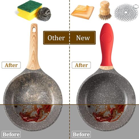 Patelai 7 Pieces Cast Iron Cleaner Set Include Stainless Steel Chainmail Scrubber with Bamboo Dish Scrub Brush Hot Handle Holder 2 Pan Grill Scrapers Kitchen Towel Wall Hook (Classic Color) in Saudi Arabia