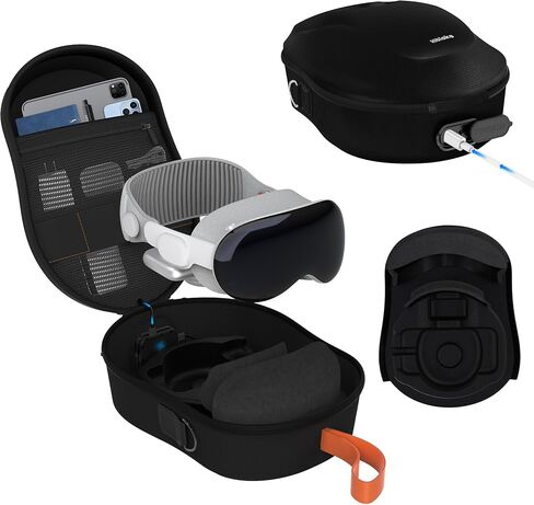 حقيبة حمل صلبة من HiBloks مع منفذ شحن مغناطيسي لجهاز Apple Vision Pro، حقيبة تخزين ذات سعة كبيرة لسماعات Apple Vision Pro والبطارية/المحول/الكابلات، حقيبة سفر محمولة in Kuwait