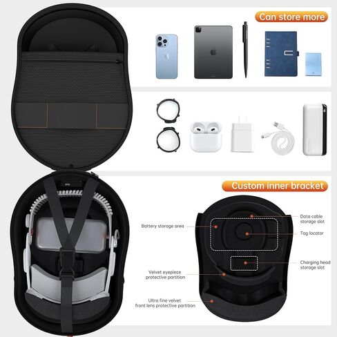 حقيبة حمل صلبة من HiBloks مع منفذ شحن مغناطيسي لجهاز Apple Vision Pro، حقيبة تخزين ذات سعة كبيرة لسماعات Apple Vision Pro والبطارية/المحول/الكابلات، حقيبة سفر محمولة in Kuwait