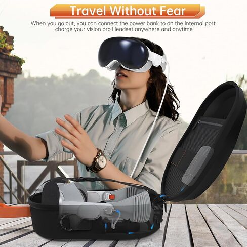 حقيبة حمل صلبة من HiBloks مع منفذ شحن مغناطيسي لجهاز Apple Vision Pro، حقيبة تخزين ذات سعة كبيرة لسماعات Apple Vision Pro والبطارية/المحول/الكابلات، حقيبة سفر محمولة in Kuwait