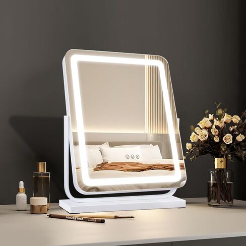 18" Vanity Mirror with Lights, Lighted Makeup Mirror LED Makeup Mirror with 3 Color Lighting Modes, Smart Touch Control Dimmable Vanity Mirror,360°Rotation,Gold in Saudi Arabia
