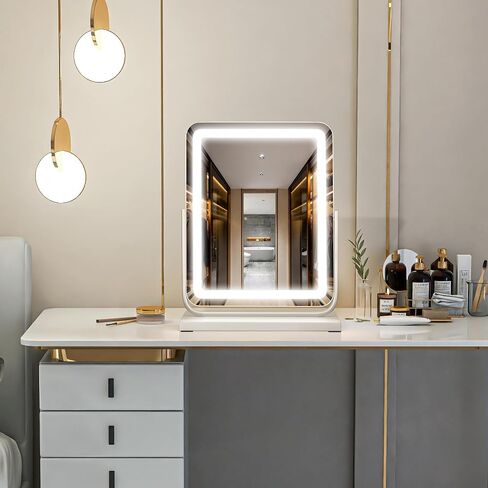 18" Vanity Mirror with Lights, Lighted Makeup Mirror LED Makeup Mirror with 3 Color Lighting Modes, Smart Touch Control Dimmable Vanity Mirror,360°Rotation,Gold in Saudi Arabia