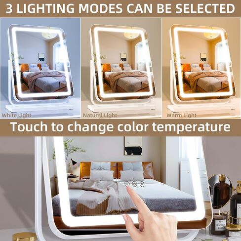 18" Vanity Mirror with Lights, Lighted Makeup Mirror LED Makeup Mirror with 3 Color Lighting Modes, Smart Touch Control Dimmable Vanity Mirror,360°Rotation,Gold in Saudi Arabia