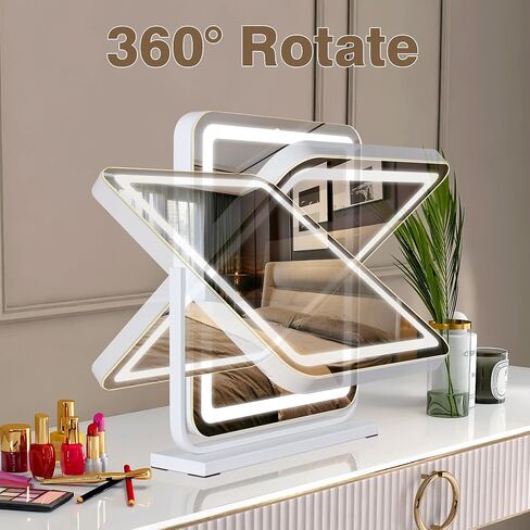 18" Vanity Mirror with Lights, Lighted Makeup Mirror LED Makeup Mirror with 3 Color Lighting Modes, Smart Touch Control Dimmable Vanity Mirror,360°Rotation,Gold in Saudi Arabia