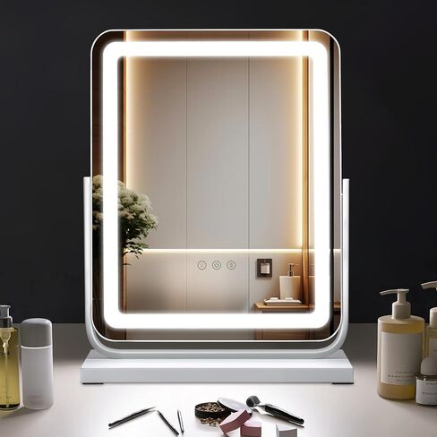 18" Vanity Mirror with Lights, Lighted Makeup Mirror LED Makeup Mirror with 3 Color Lighting Modes, Smart Touch Control Dimmable Vanity Mirror,360°Rotation,Gold in Saudi Arabia