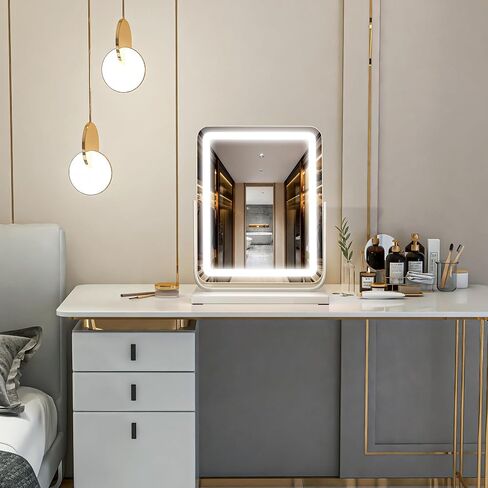 18" Vanity Mirror with Lights, Lighted Makeup Mirror LED Makeup Mirror with 3 Color Lighting Modes, Smart Touch Control Dimmable Vanity Mirror,360°Rotation,Gold in Saudi Arabia