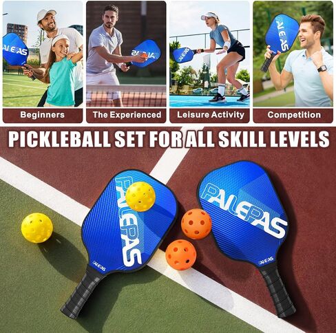 Pickleball Paddles Set of 2, USAPA Standard Pickleball Paddles Fiberglass Surface Frosted, 0.69" Polypropylene Honeycomb Core, 2 Pickleball Rackets 4 Pickleballs 2 Cool Towel Pickleball Bag in Saudi Arabia