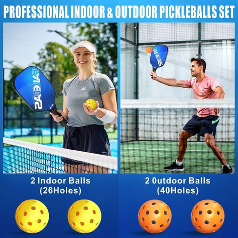 Pickleball Paddles Set of 2, USAPA Standard Pickleball Paddles Fiberglass Surface Frosted, 0.69" Polypropylene Honeycomb Core, 2 Pickleball Rackets 4 Pickleballs 2 Cool Towel Pickleball Bag in Saudi Arabia