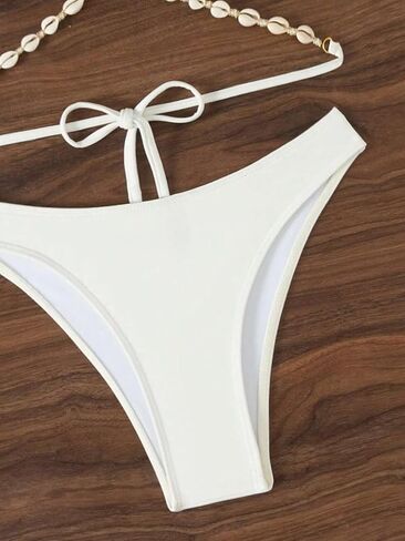 Women's Shell Decor Bathing Suit Chain Tie Back Halter Triangle Swimsuit Bikini Set in Saudi Arabia