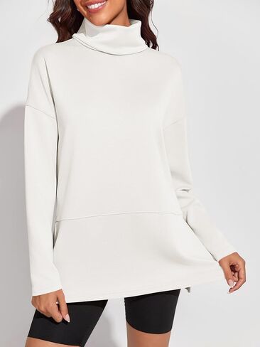 Fisoew Women's Turtleneck Oversized Sweatshirt Casual Long Sleeve Loose Side Slit Pullovers Tunic Tops in Saudi Arabia