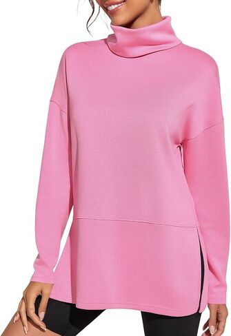 Fisoew Women's Turtleneck Oversized Sweatshirt Casual Long Sleeve Loose Side Slit Pullovers Tunic Tops in Saudi Arabia