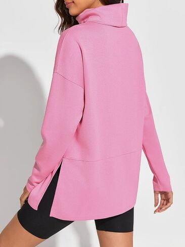 Fisoew Women's Turtleneck Oversized Sweatshirt Casual Long Sleeve Loose Side Slit Pullovers Tunic Tops in Saudi Arabia