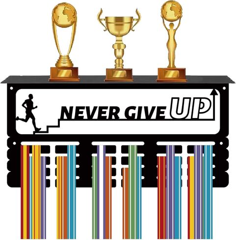 CREATCABIN Taekwondo Medal Hanger Display Trophy Medal Holder with Shelf Sports Iron Rack Wall Mount Hooks Frame Metal Medal Stand Organizer for Hanging Athlete Belt Medals Awards 15.7 x 7.9Inch Black in Saudi Arabia