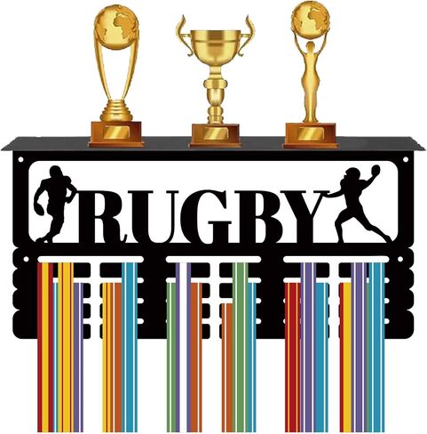 CREATCABIN Taekwondo Medal Hanger Display Trophy Medal Holder with Shelf Sports Iron Rack Wall Mount Hooks Frame Metal Medal Stand Organizer for Hanging Athlete Belt Medals Awards 15.7 x 7.9Inch Black in Saudi Arabia