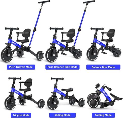 XJD Toddler Bike, 6 in 1 Toddler Tricycle for 1-4 Year Old with Push Handle, Balance Bike with Removable Pedal,Backrest, Adjustable Seat Height and Handle, First Birthday Gifts (White) in Saudi Arabia