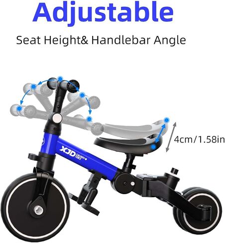 XJD Toddler Bike, 6 in 1 Toddler Tricycle for 1-4 Year Old with Push Handle, Balance Bike with Removable Pedal,Backrest, Adjustable Seat Height and Handle, First Birthday Gifts (White) in Saudi Arabia