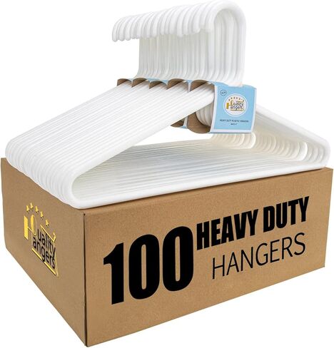 Quality White Plastic Hangers 30 Pack - Super Heavy Duty Plastic Clothes Hanger Multipack - Thick Strong Standard Closet Clothing Hangers with Hook for Scarves and Belts-17 Coat Hangers (White, 30) in Kuwait
