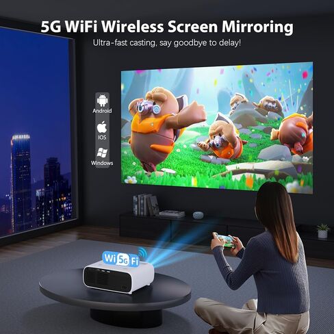 جهاز عرض صغير مع واي فاي وبلوتوث، جهاز عرض 1080 بكسل مطور 2024، جهاز عرض أفلام 18000 لتر، 200 بوصة ماكس بيلد متوافق مع Android/iOS/الكمبيوتر المحمول/جهاز التلفاز/X-Box/HDMI/USB (أبيض) in Kuwait