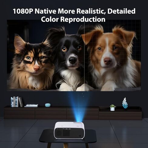 جهاز عرض صغير مع واي فاي وبلوتوث، جهاز عرض 1080 بكسل مطور 2024، جهاز عرض أفلام 18000 لتر، 200 بوصة ماكس بيلد متوافق مع Android/iOS/الكمبيوتر المحمول/جهاز التلفاز/X-Box/HDMI/USB (أبيض) in Kuwait