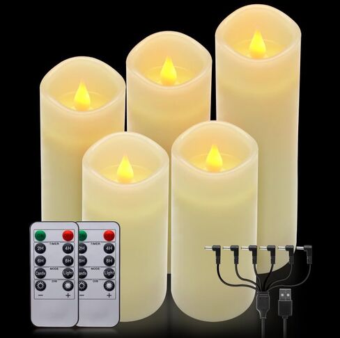 ALED LIGHT Black Real Wax Rechargeable Flameless Candles Flickering Realistic,Rechargeable LED Pillar Candles with Remote for Home Decor Idea Gift，Pack 5(D 2.2"X H 5"5.5"6"7"8") in Saudi Arabia