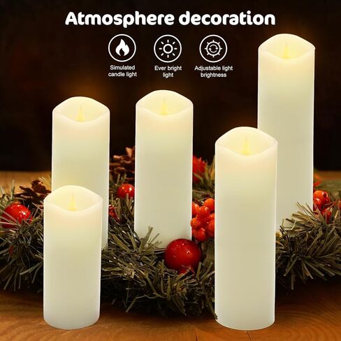 ALED LIGHT Black Real Wax Rechargeable Flameless Candles Flickering Realistic,Rechargeable LED Pillar Candles with Remote for Home Decor Idea Gift，Pack 5(D 2.2"X H 5"5.5"6"7"8") in Saudi Arabia