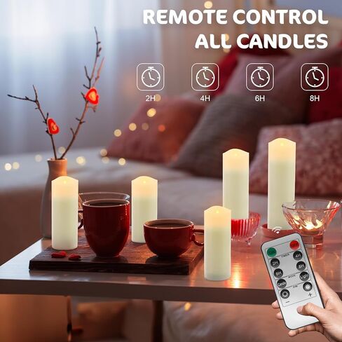 ALED LIGHT Black Real Wax Rechargeable Flameless Candles Flickering Realistic,Rechargeable LED Pillar Candles with Remote for Home Decor Idea Gift，Pack 5(D 2.2"X H 5"5.5"6"7"8") in Saudi Arabia