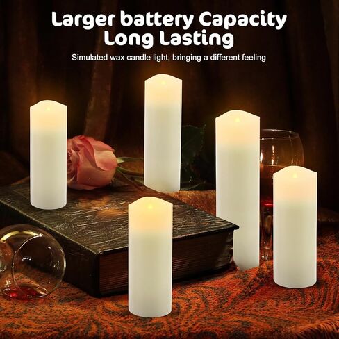 ALED LIGHT Black Real Wax Rechargeable Flameless Candles Flickering Realistic,Rechargeable LED Pillar Candles with Remote for Home Decor Idea Gift，Pack 5(D 2.2"X H 5"5.5"6"7"8") in Saudi Arabia