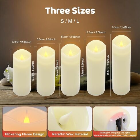 ALED LIGHT Black Real Wax Rechargeable Flameless Candles Flickering Realistic,Rechargeable LED Pillar Candles with Remote for Home Decor Idea Gift，Pack 5(D 2.2"X H 5"5.5"6"7"8") in Saudi Arabia