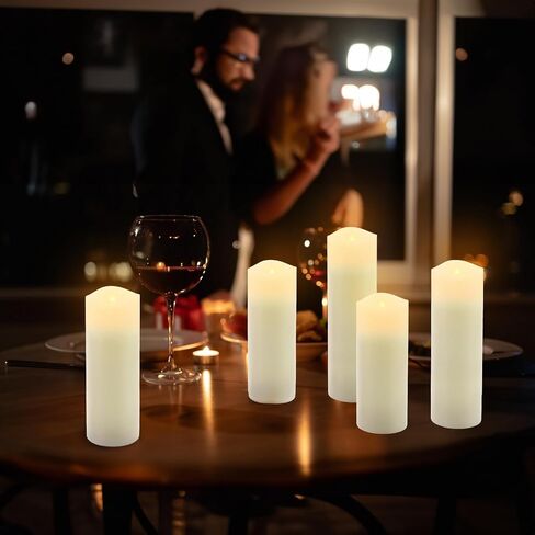 ALED LIGHT Black Real Wax Rechargeable Flameless Candles Flickering Realistic,Rechargeable LED Pillar Candles with Remote for Home Decor Idea Gift，Pack 5(D 2.2"X H 5"5.5"6"7"8") in Saudi Arabia